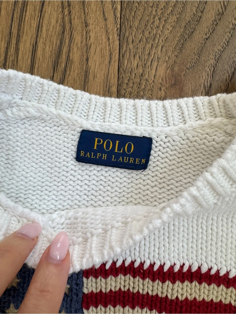 Ralph Lauren White Crewneck Sweater with Knit American Flag